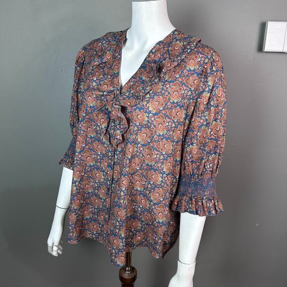 Sundance top blouse Medium floral cotton ruffle Outlander floral lightweight - Picture 8 of 15